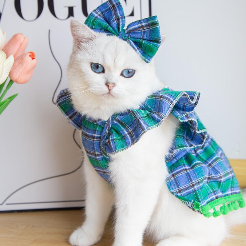 Robe d'automne/hiver pour animaux de compagnie Robe de Noël pour chien Nœud papillon à carreaux Vêtements pour chat pour petits chiens Vêtements pour chiot