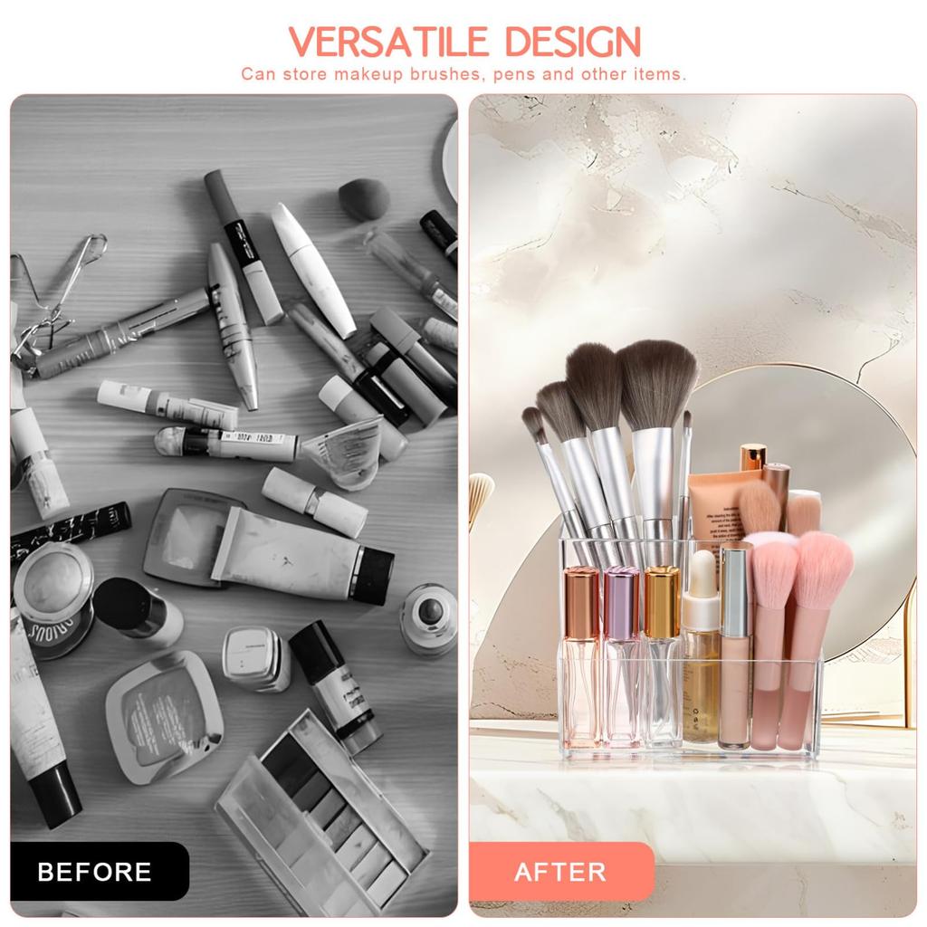 Frcolor Makeup Stationery Makeup Clear Makeup Brush Divided Makeup Storage Desktop Pen Desk Organizer Cosmetic Holder Storage, Storage, Organizer,