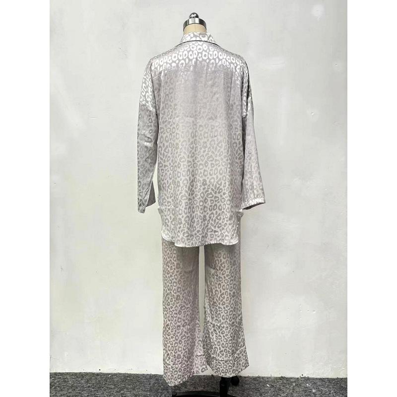 Spring and Autumn European and American Women's Suit Leopard Print Casual Fashion Loose Long Sleeve Long Pants Shirt Women's Two-Piece Set