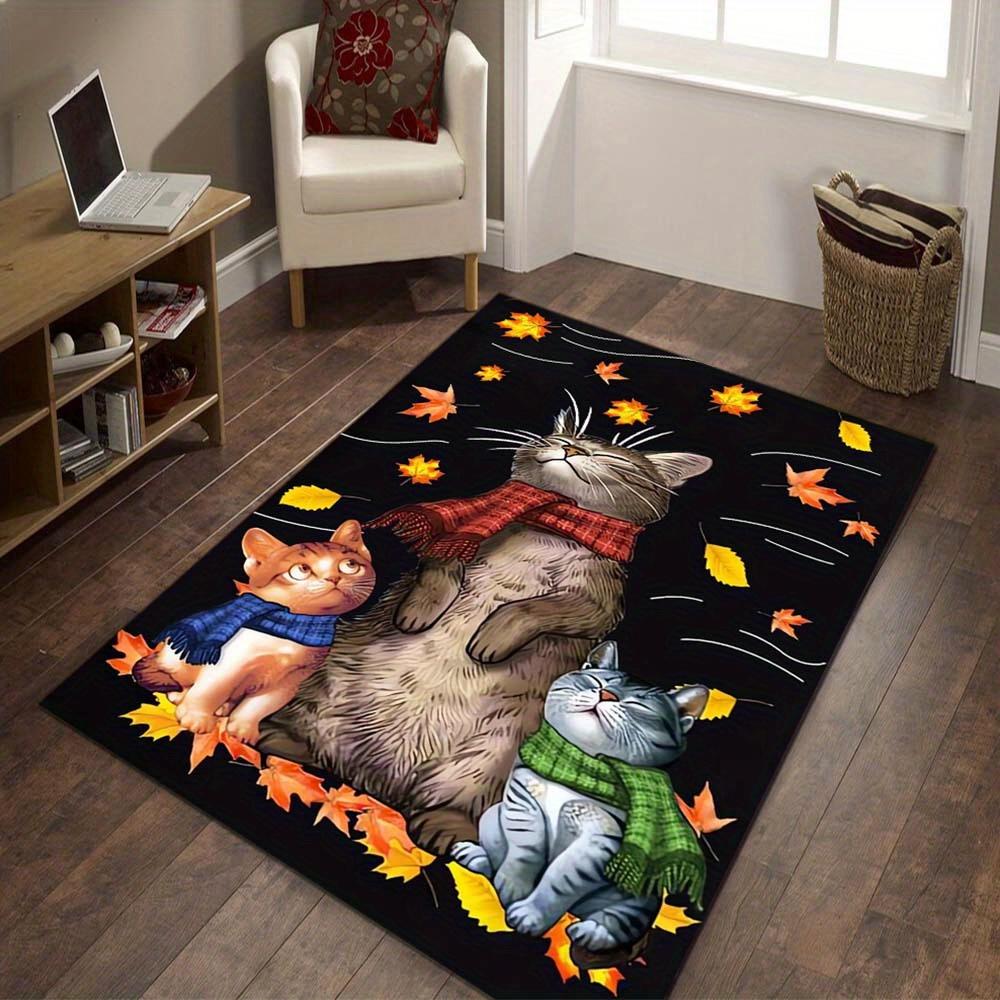 1pc Polyester Cat Themed Square Carpet Chair Mat, , Celebratory Feline Design, Ideal for Living Room or Bedroom Warmth