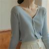 Vintage knitted cardigan top women's autumn and winter solid color pearl buckle loose sweater jacket commuter style