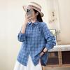 New Retro Literary Double-layer Cotton Yarn Plaid Shirt Japanese Casual Style Loose and Thin Pure Cotton Long-sleeved Shirt Women