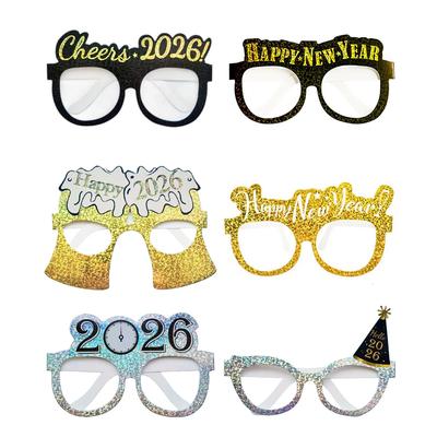 @@6/12Pcs  New Year Party Decoration Paper Glasses Happy New Year Eve Family Gathering Atmosphere Photo Decoration Props