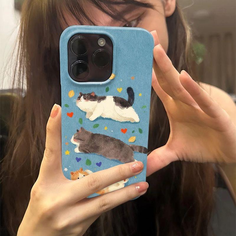 Adorable Chat Rond Aquarelle Douce Joueuse Esthétique Coque de Téléphone pour iPhone 17 16 15 14 11 12 13 Pro Max Air Plus Housse Arrière