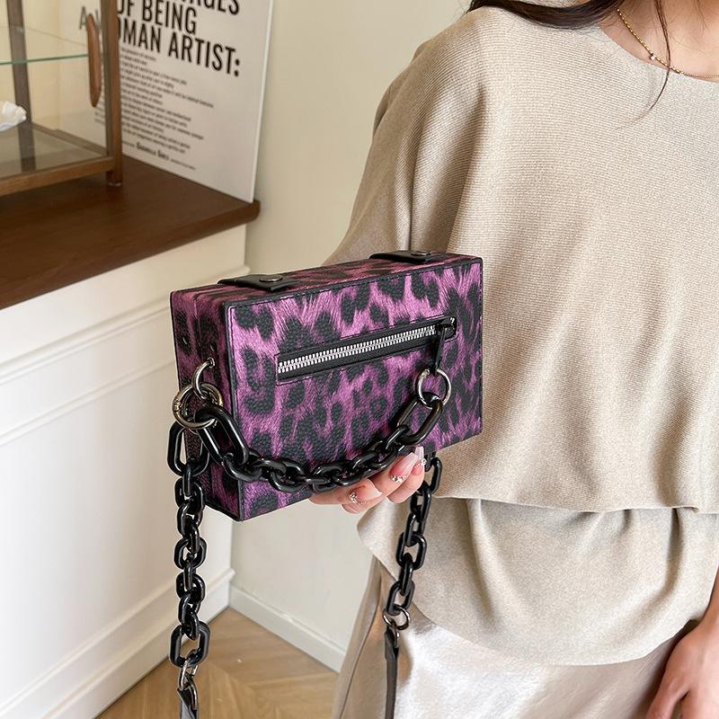 Women's bag 2025 new Korean version fashion leopard print shoulder bag versatile chain messenger box bag tide