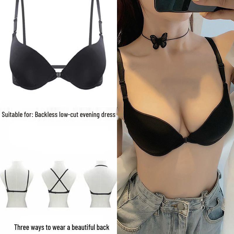 Front Buckle Seamless Push-Up Backless Bra - Women's Invisible Back Thin Strap Style