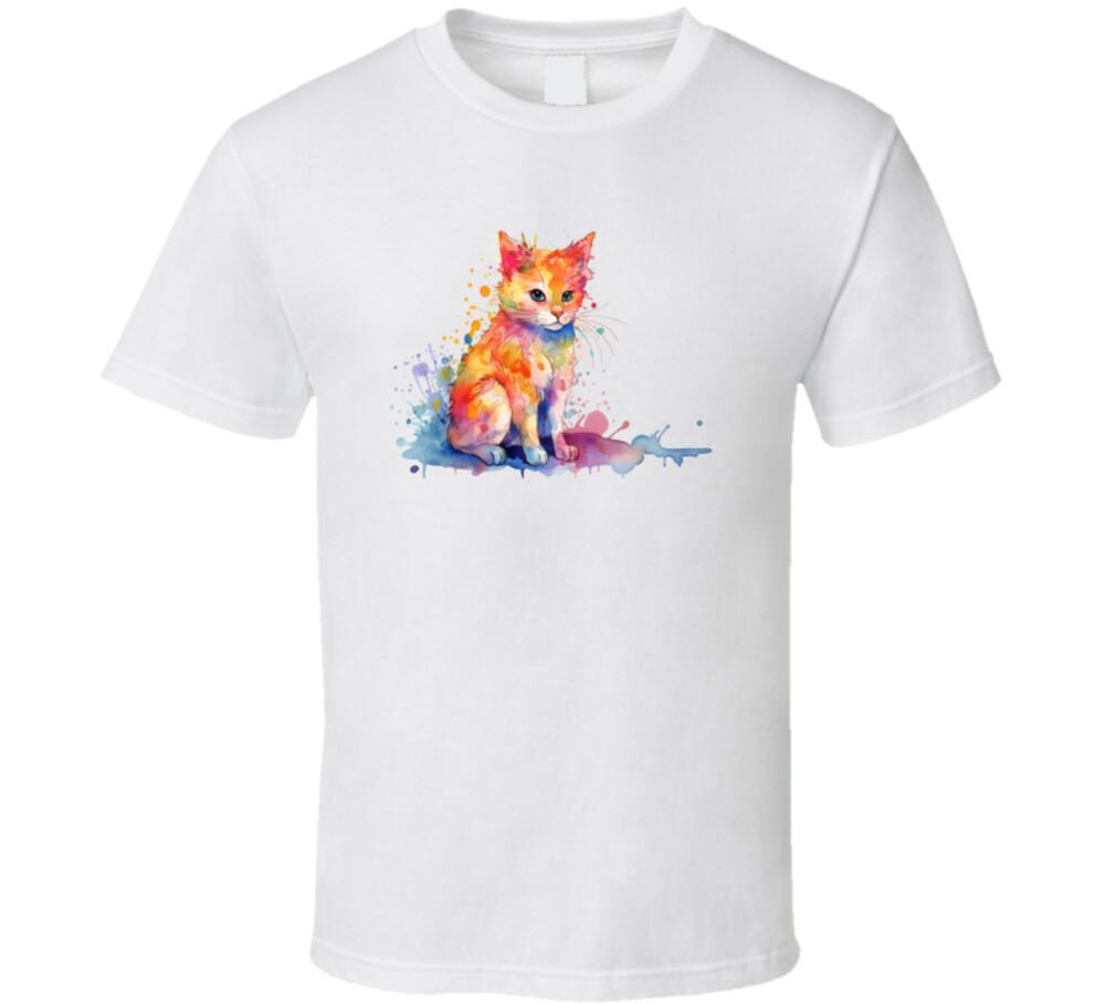 Alluring Painted Cat Tee Colorful Orange Kitty Lover Tshirt Feline Unisex Shirt XXL
