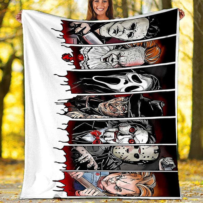 Halloween horror Theme Printed Blanket - Perfect for Couch, Bed, Travel & Outdoor Use | Machine Washable, Cozy & Durable.