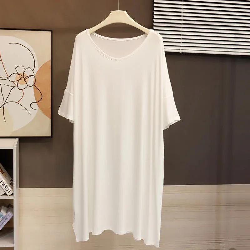 T-shirt Women Casual Large Size Loose Round Neck Pullover Breathable Solid Color V-neck Short-sleeved Tops
