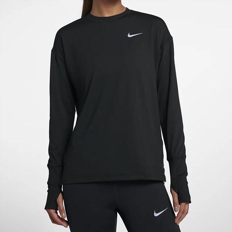 Nike Element Casual Sports Crew Neck Long Sleeve Running Sweatshirt Women Tops Black 928742-010