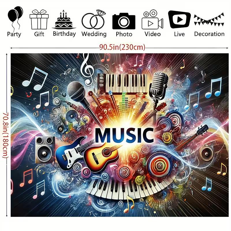 Vibrant Music Notes Backdrop Musical Instruments Rock Party Background for Photoshoot