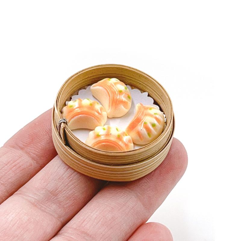3Pcs 1/12 Scale Mini Simulation Steamer Basket Pan Fry Dumplings Roasted Wheat Model Dollhouse Kitchen Decoration Toys