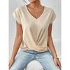 Autumn new products women's lightweight breathable V-neck T-shirt elegant knotted loose short-sleeved top women