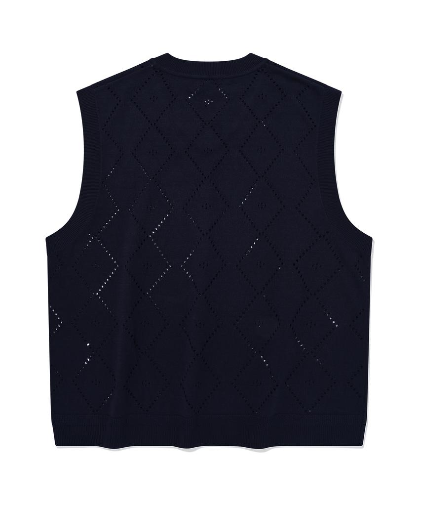 COVERNAT Argyle Scallop Knit Vest Navy