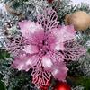 5pcs/lot Christmas Poinsettia Glitter Flowers with Clips Christmas Tree Ornaments Decor for Home Decor New Year Xmas Gifts