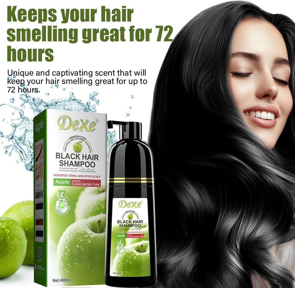 URBANMAC Black Hair Shampoo Applle Dye Clear Water Type, 72-Hour Fragrance, Suitable for Women, Men and Grey Hair, 400 Ml