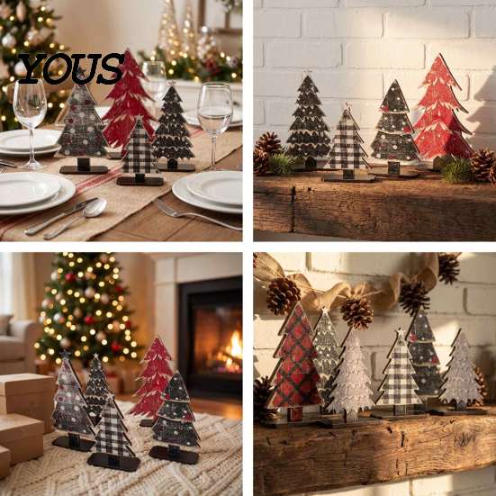 Modern Farmhouse Christmas Decor Rustic Tree Table Decoration, Vintage Wooden Xmas Standing Sign with Small For Tables Base for Winter Home