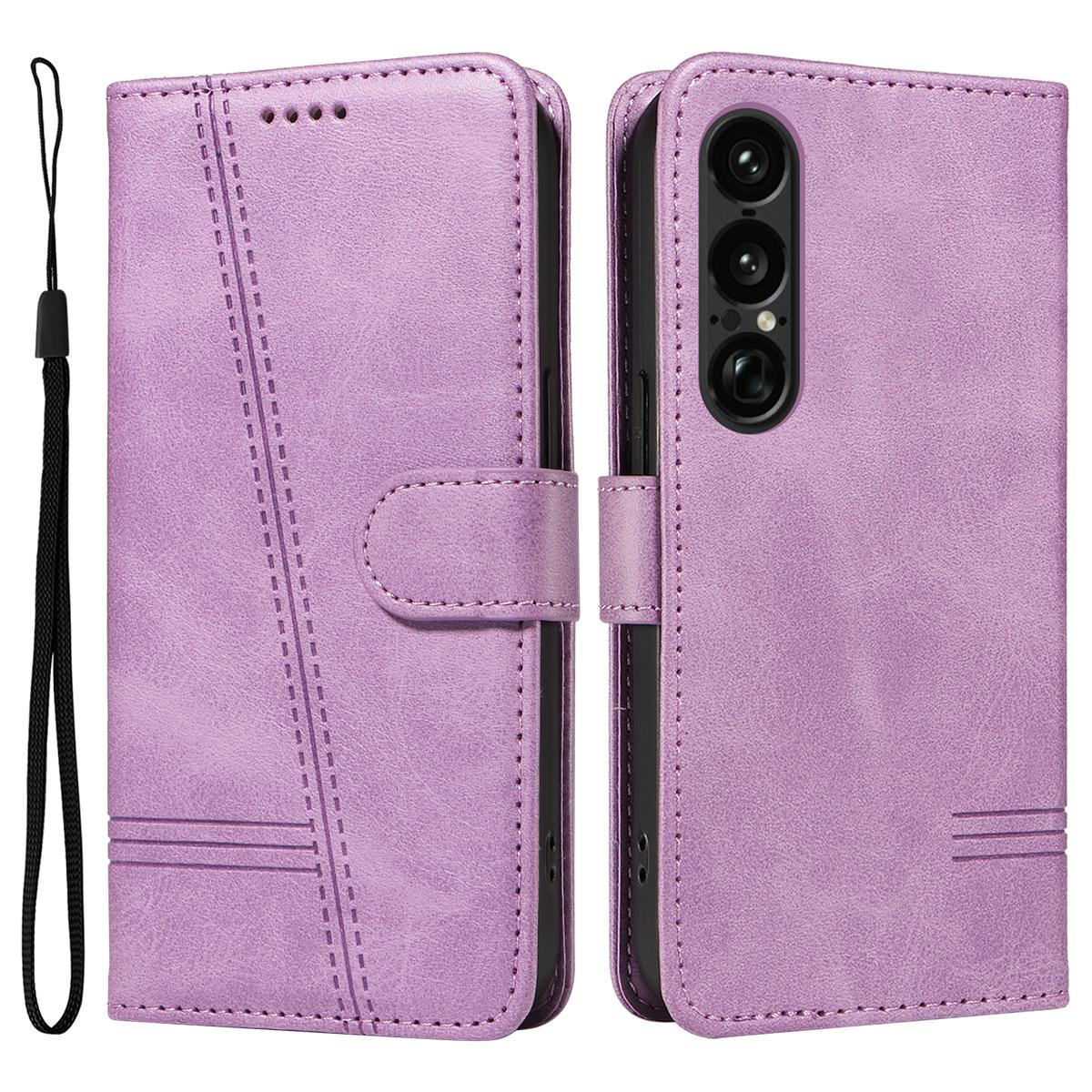 

Для Sony Xperia 1 VII Чехол-кошелек Кожаный чехол для телефона с подставкой с Т-образными линиями Light Purple