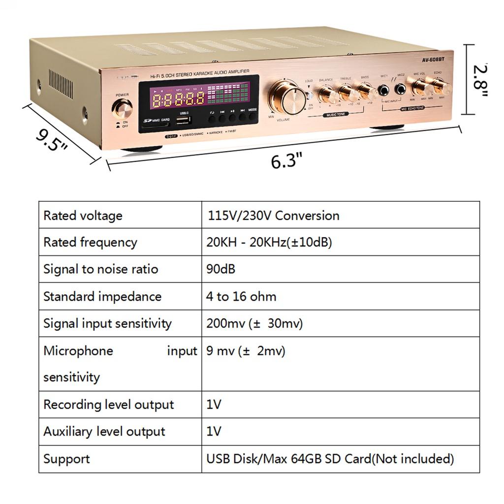 3000W Bluetooth5.0 Audio Power Amplifier Home Theater Amplificador Audio with Remote Control Support FM USB