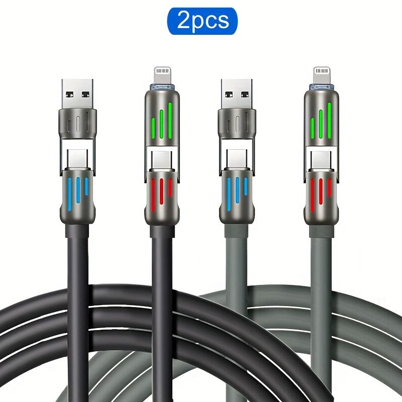 

2pcs 4-in-1 100W Max Fast Charging Cable, Multi-Port Charging with Ccolor Light, for IPhone 14/13/12/11Pro Max/XS/XR/8/7/6/iPad, for, Xiaomi, Oppo 1m/3.3ft/39inch