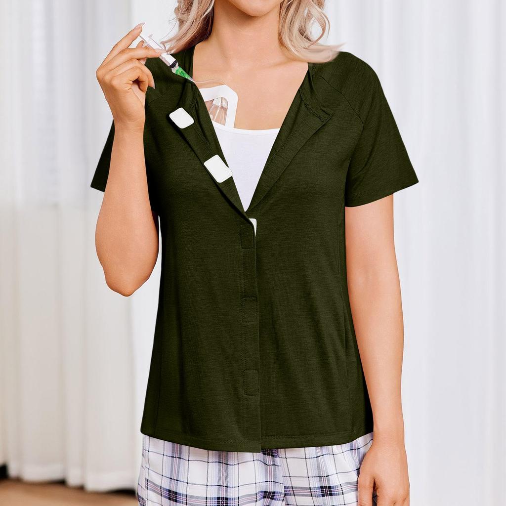 Camicia da donna post-operatoria a maniche corte colorata con quattro tasche