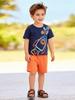 Summer Boys' Cartoon Rocket Short-Sleeve Set