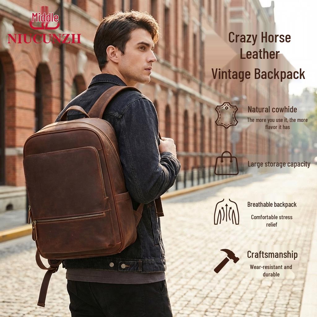 Men's Genuine Leather Crossbody Laptop Bag – Top Layer Cowhide Briefcase Handbag