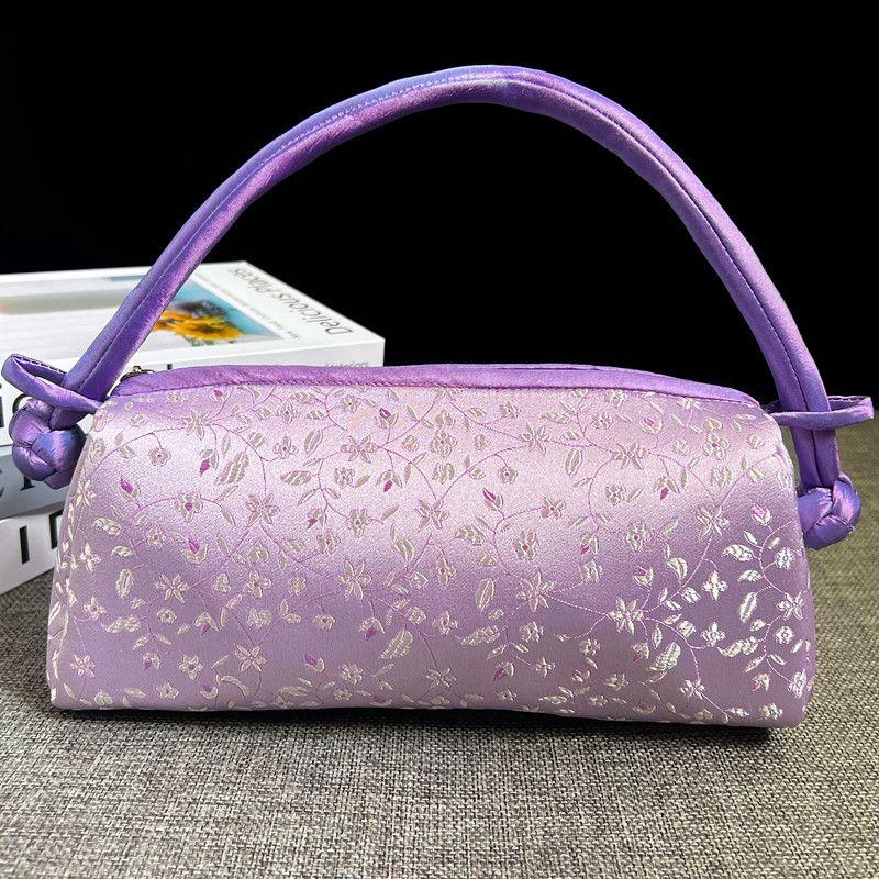 

Парчовая сумка-тоут Ципао Ханьская китайская одежда и сумки Женская сумка для поездок на работу Косметичка для мелочи и телефона Косметичка для выхода в свет Millet flower purple