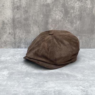 Retro Beflocktes Tuch Vorwärts Achteckige Mütze Herren- Und Damen-Kaffeefarbene Kappen Zeigen Gesicht Kleine Vielseitige Neutrale Wind Schiebermütze
