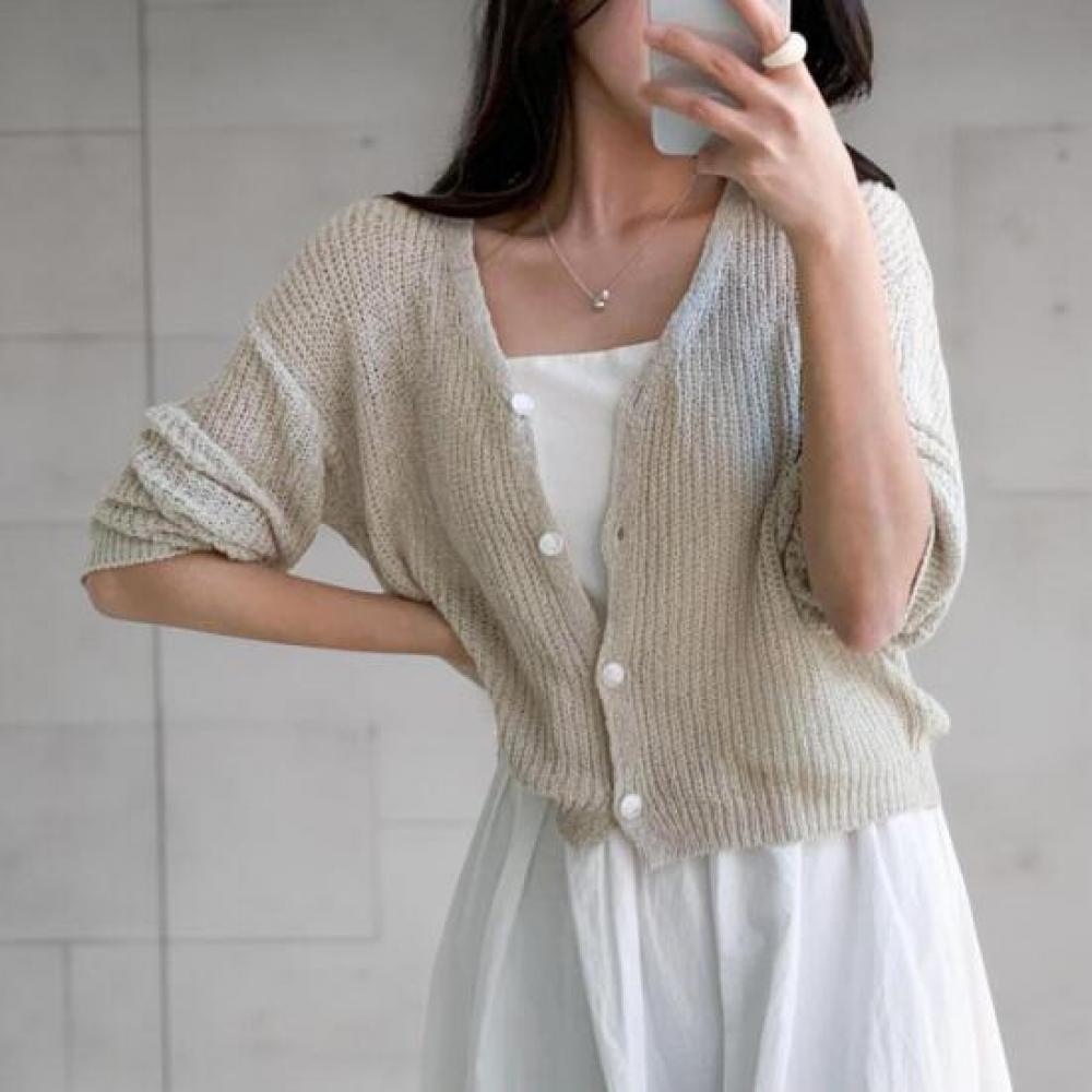 New ArriVals Open Run Women V Neck Semi Crop Boucle Knit Cardigan