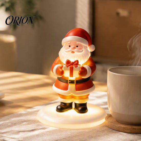 Small Christmas Figures Santa Claus Figurine with Warm LED Light, Glowing Tabletop Night Holiday Resin Ornaments Light Decor, Desktop Ornament
