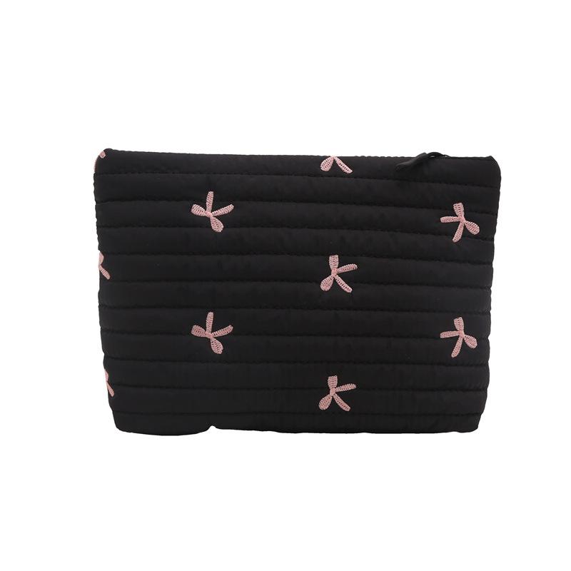 Ins Fashion Women Handbag Portable Simple Oxford Bow Travel Organizer Makeup Storage Pouch Large Capacity Cosmetic Zipper Bag