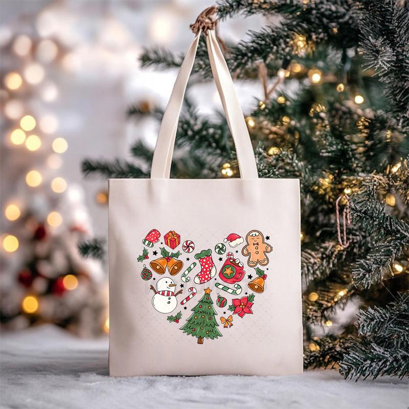Christmas Christmas Printed Canvas Bag Large Capacity Casual Trend Student Shoulder Bag Tote Bag