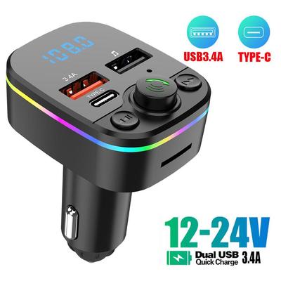 Wireless Fm Radio Kit Bluetooth 5.0 Car Fm Transmitter Colorful Handsfree Ambient Light Fast Modulator Mp3 With Charge S1c2