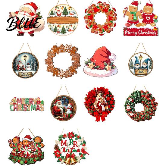 Santa Claus Wall Art Christmas Wooden Hanging Pendant Festive Ornaments with Hemp Rope for Tree Rustic Farmhouse Window Fireplace Decoration,