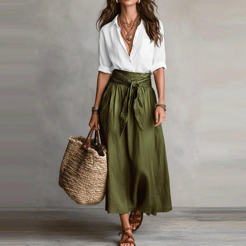 

Women s Wear Loose All-match Collar Waist Ruffled Temperament Dress Two-piece Set S белый