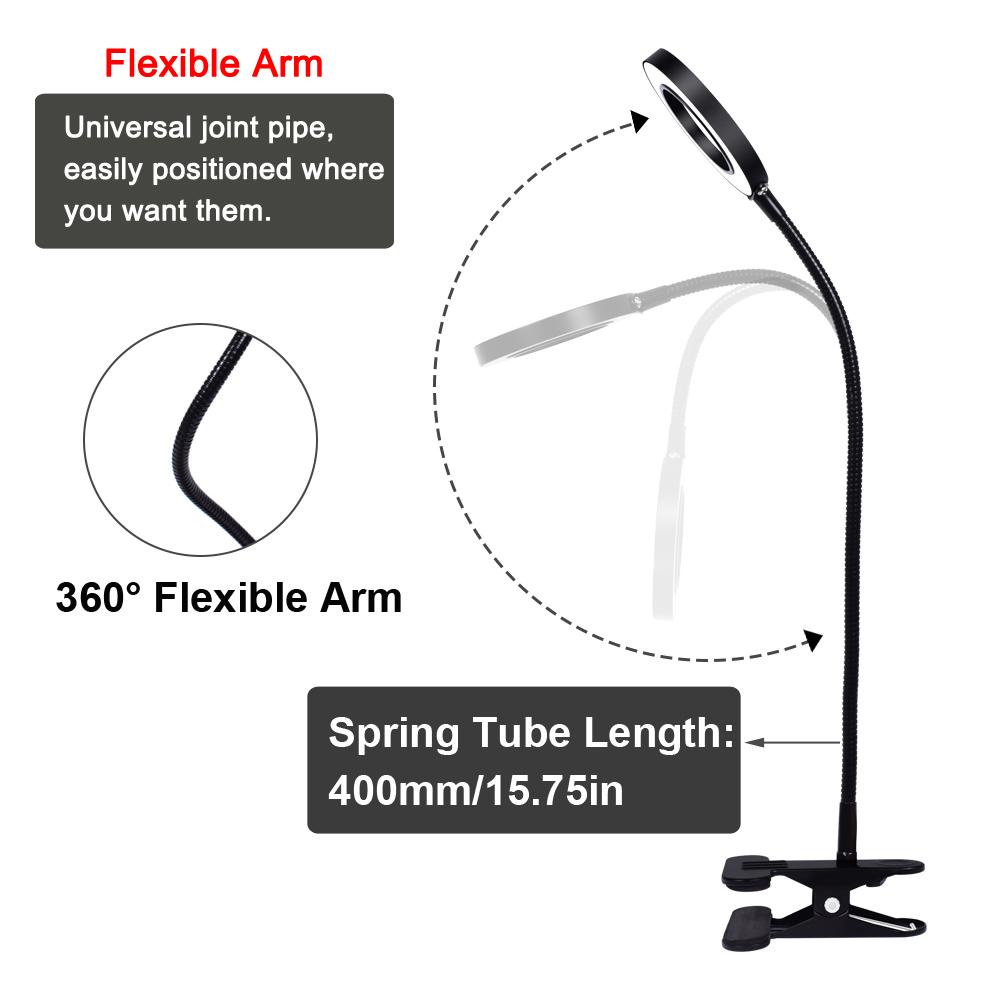 NEWACALOX 3X Magnifying Glass with Light Flexible Gooseneck Magnifying Lamp 3 Color Modes Stepless Dimmable Lighted Magnifier
