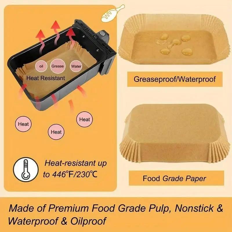 50/100PCS Disposable Air Fryer Paper Bakeware Tray Non-Stick Mat Oil-proof Liner Barbecue Pad for Kitchen Oven Baking Paper