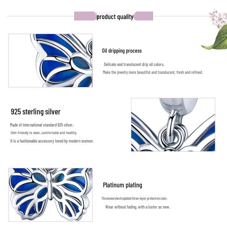 Ziyun S925 Silver Butterfly Pendant Beads for DIY Bracelet