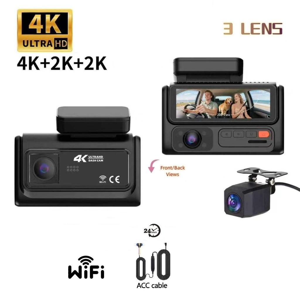 4K 2/3-Lens Dash Cam, WiFi, Night Vision, Phone Sync, 24-Hour Parking Monitor