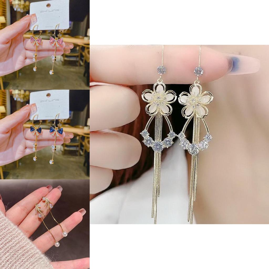 Moon Inspired Long Dangle Earrings With Floral Pattern And Alloy Finish For Womens Fashion