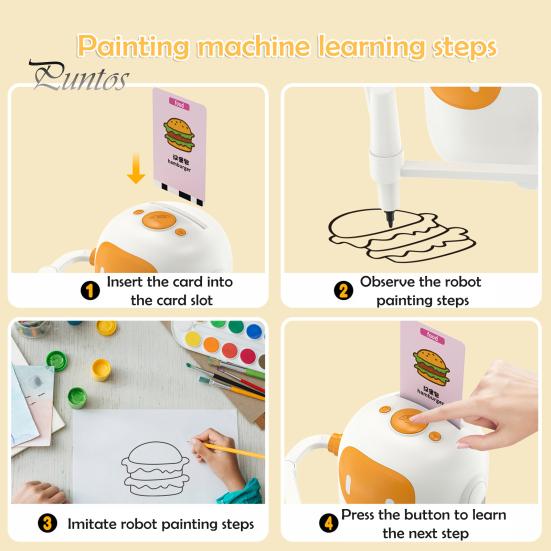 Kids Automatic Drawing Robot Toy with 100 Cards Interactive Educational Painting Robot Learning Toy Teaching Aid Toddlers Boys Girls Gift