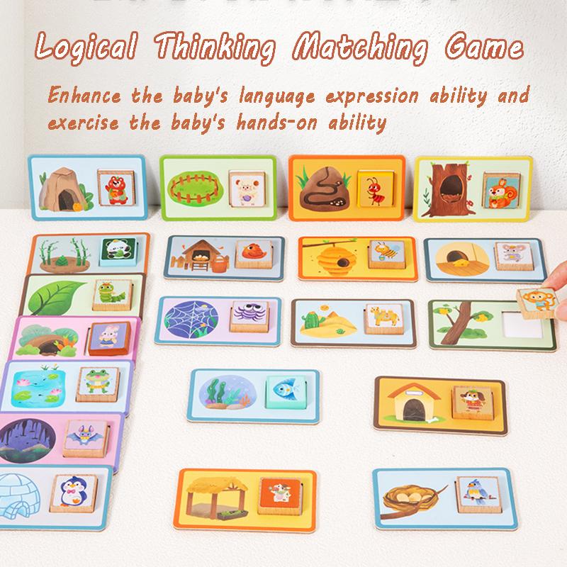Baby Animals Matching Game Montessori Wooden Toys Thinking Logice Trainting Shape Cognition Education Parish Classroom Material