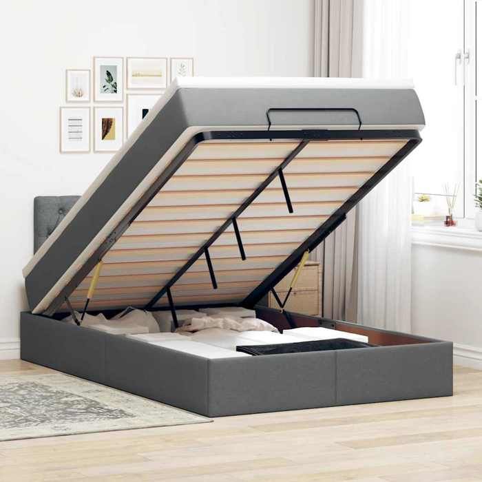 VidaXL Ottoman Bed with Mattress Dark Grey 120x200 Cm Fabric 3311533