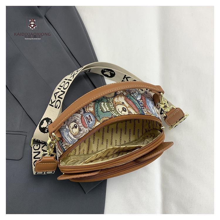 Katy Bear Embroidered Crossbody Bag - 2025 New Style Fashionable and Versatile Women's Shoulder Bag with Cute Bear Design.