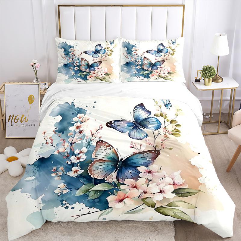 3pcs Butterfly Art Ideas Printed Quilt Set - Soft and Comfortable Quilt Cover for Bedroom, Guest Room and Dormitory Decorative Bedding Set 1