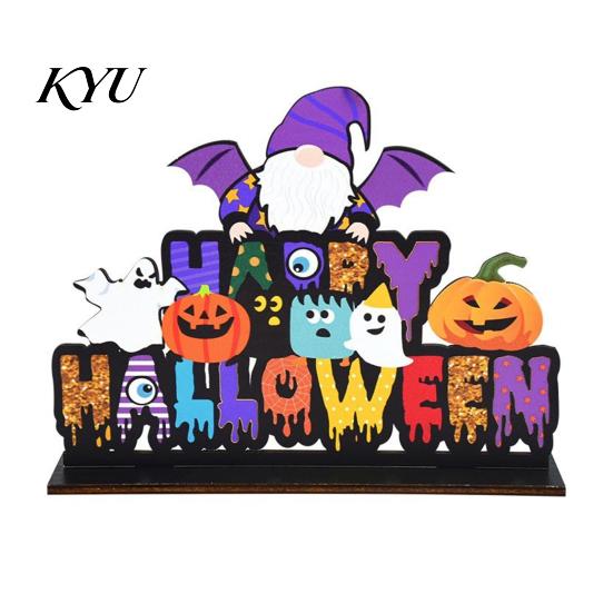 Indoor Autumn Seasonal Decor Halloween Tabletop Signs, Pumpkin Ghost Gnome Wood Centerpiece Blocks, Spooky Decorative Signs for Tables Party