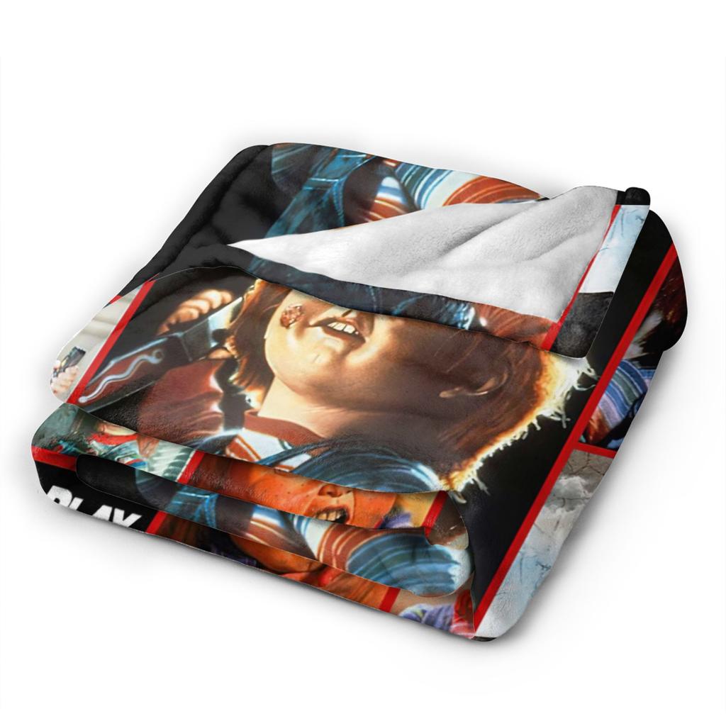 Chucky Horror Movie Knitted Blanket Childs Play Halloween Fuzzy Throw Blanket Home Couch Personalised Soft Warm Bedspread