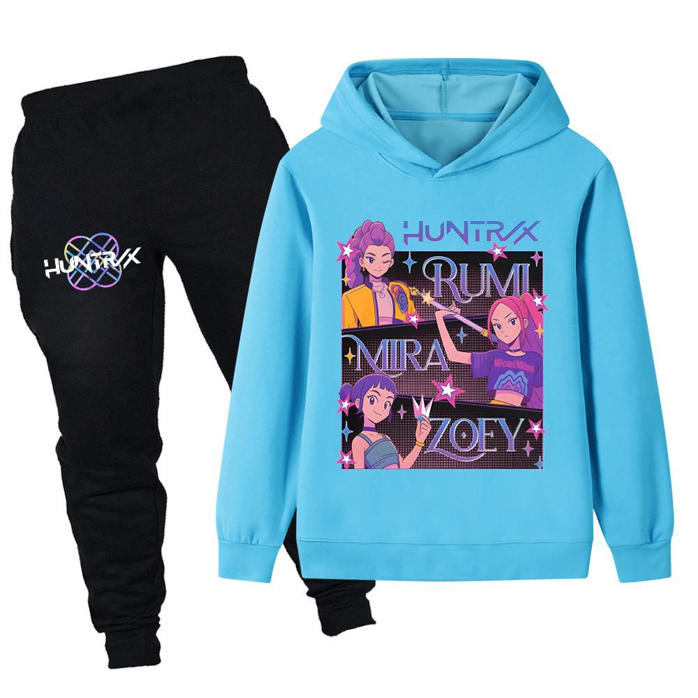 PB1225 Kinder Jungen Mädchen Kpop Mira Zoey Rumi Druck Langarm Kapuzenpullover Hose Hosen Kleidersets