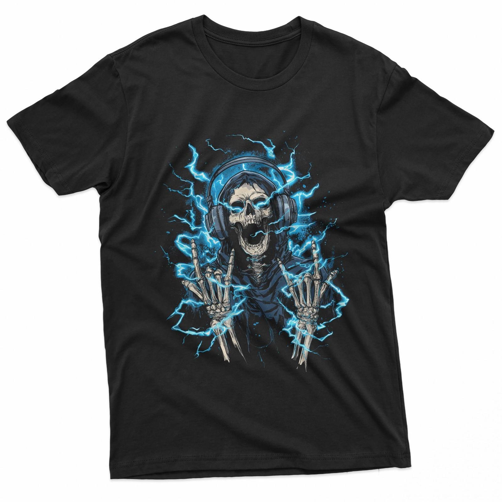 Y2K Gothic Emo Skull Electric Skeleton Dj Headphones T-Shirt S